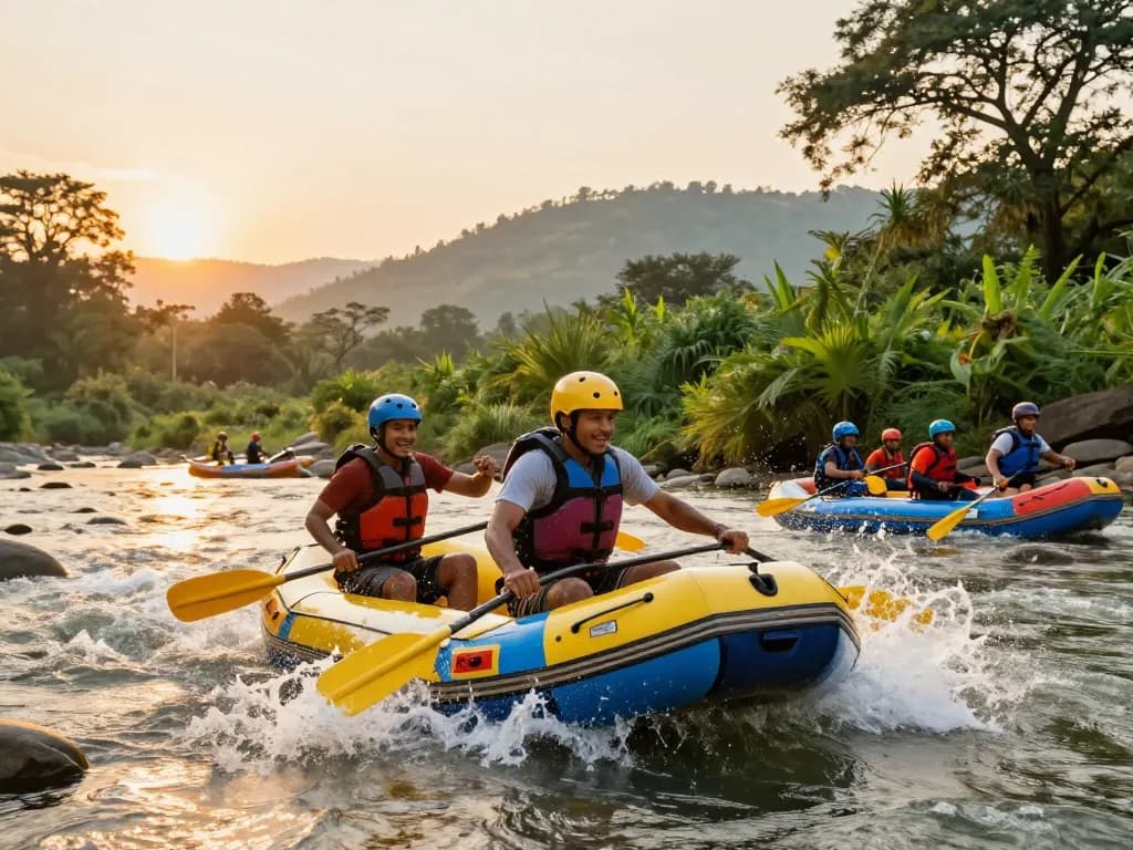 Dandeli resorts packages showcasing thrilling white water rafting adventure amidst lush greenery.