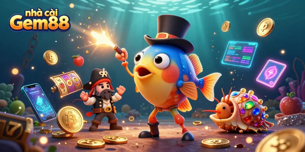 Engage with nhà cái Gem88 in an exciting underwater world filled with jackpots, crypto coins, and vibrant characters.