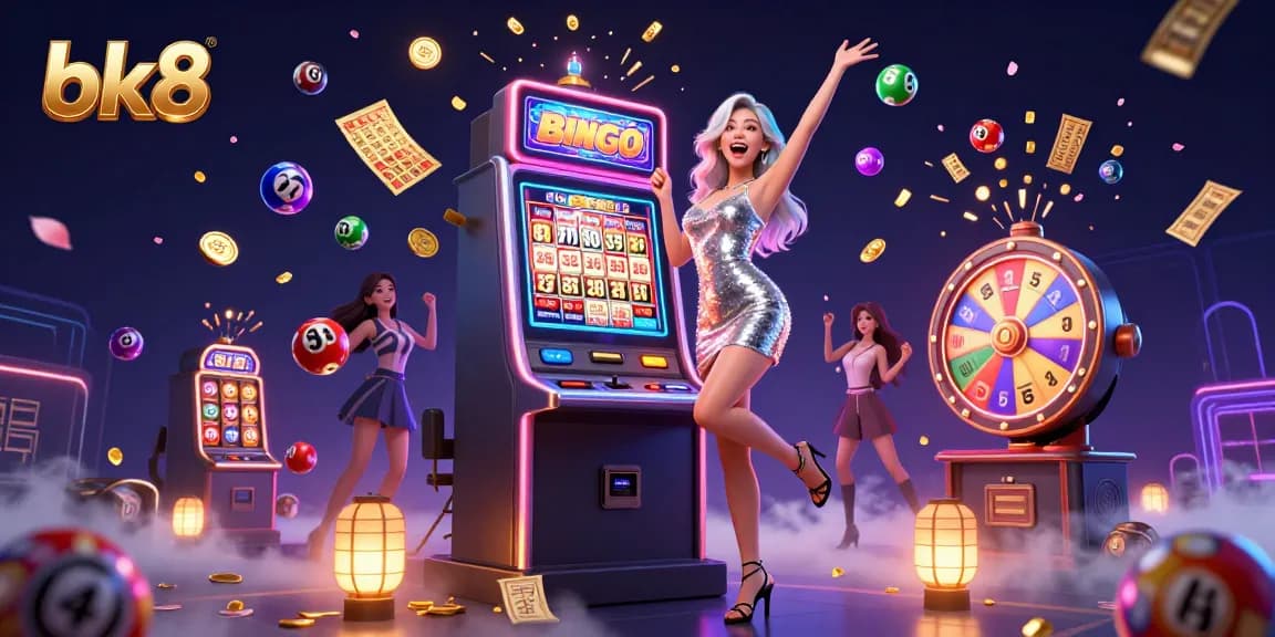 Experience the excitement of bk8 with vibrant lottery elements and a celebratory casino scene.