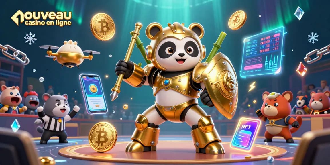 Découvrez les nouvelles expériences des nouveaux casinos en ligne avec un panda doré et des éléments accrocheurs.