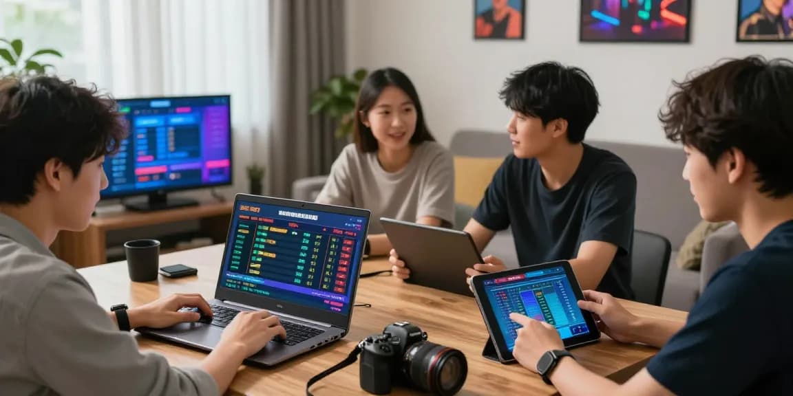 Engaged users interacting with trusted 토토사이트 on various devices in a cozy setting, highlighting excitement and trust.
