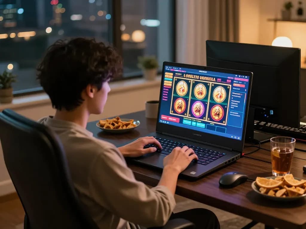 Betting strategies in action at fly88 select with engaging online slot gameplay on laptop