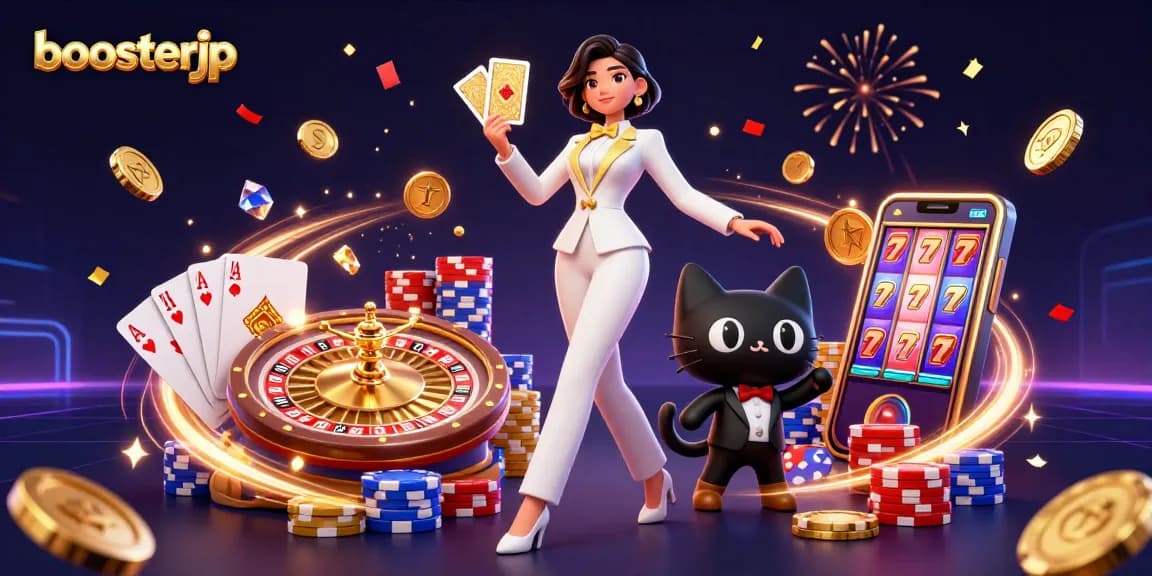 Experience thrill at boosterjp with glamorous scenes of high-stakes gambling.
