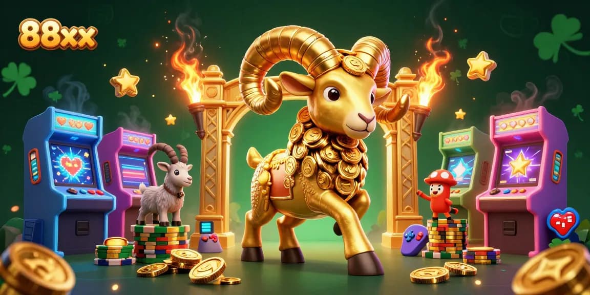 Experience thrilling gameplay with 88xx as a golden ram charges through a vibrant casino world.