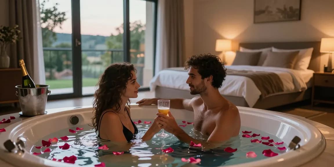 Experience an intimate hôtel romantique toulouse with a luxurious jacuzzi setup for couples.