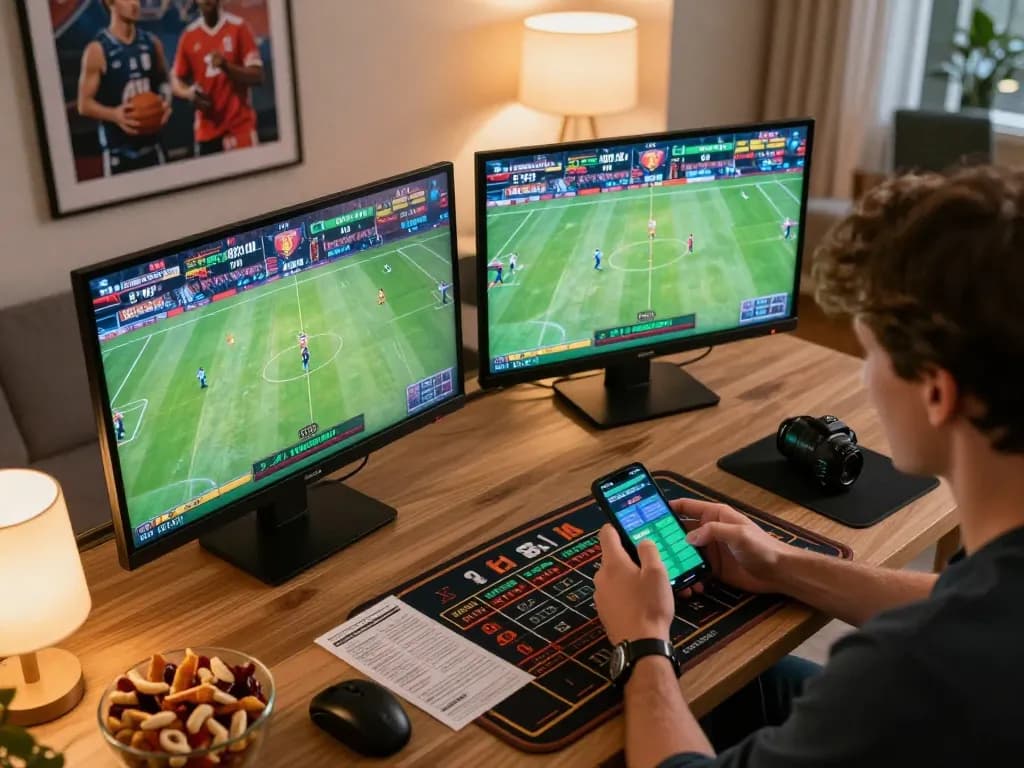 Engaging sports betting action at home with 789win77 app in use, showcasing excitement and strategy.