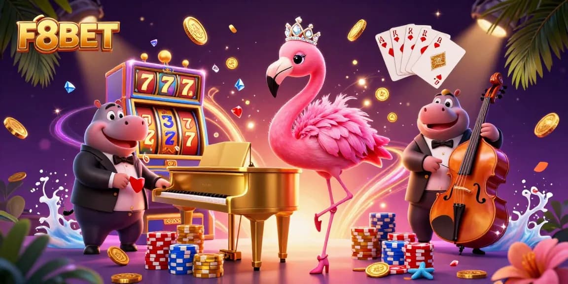 Experience vibrant slots and winning moments with F8BET at this lively 3D casino scene.