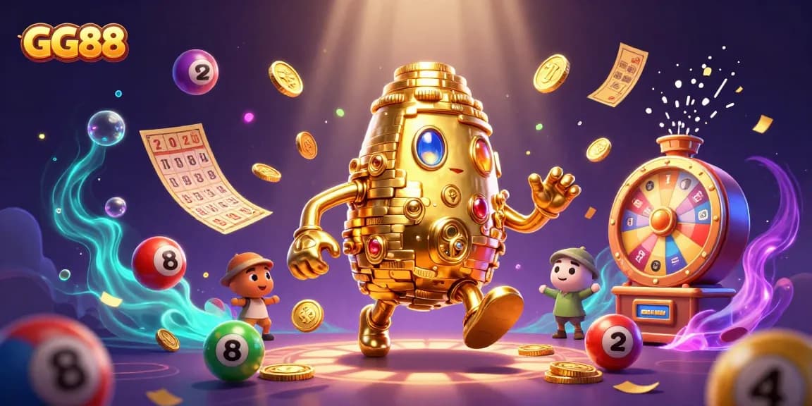 Experience thrilling gaming adventures with GG88's magical golem and vibrant casino elements.