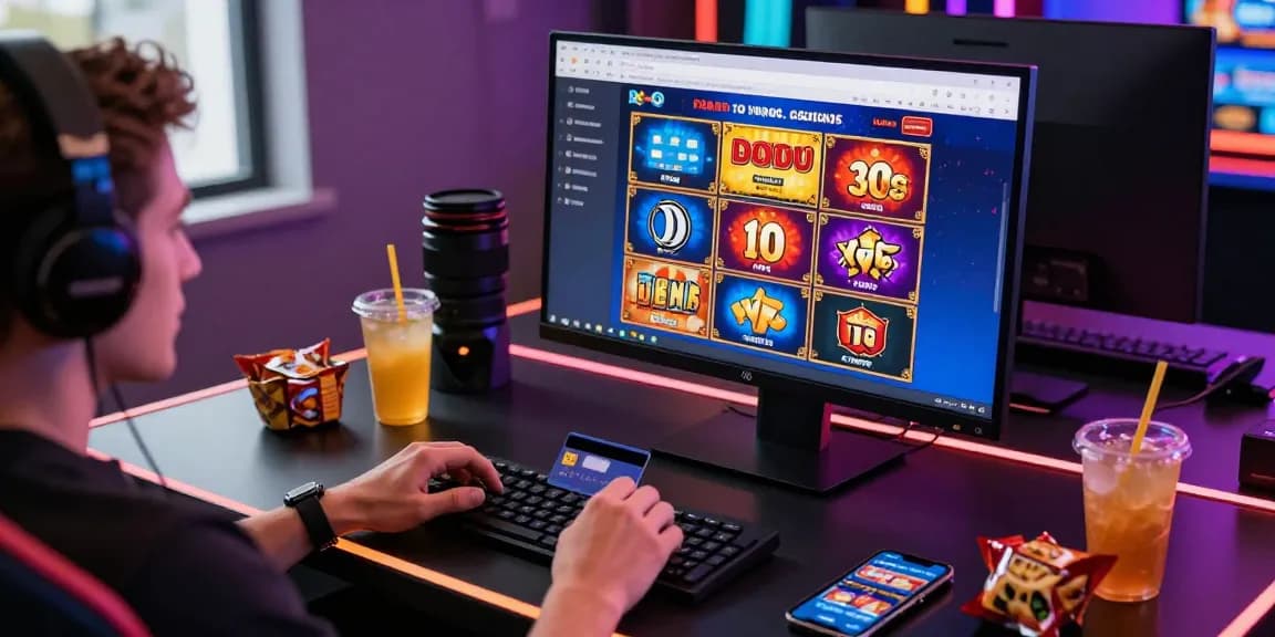 Engaging player enjoying online gaming experience at casinos that accept credit cards, vibrant graphics on screen.