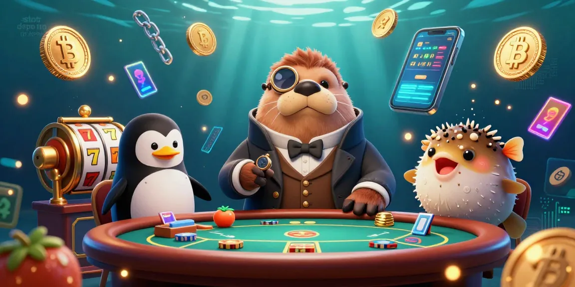 Experience thrilling gameplay with slot depo 10k, featuring a jolly walrus at an underwater poker table surrounded by vibrant game elements.