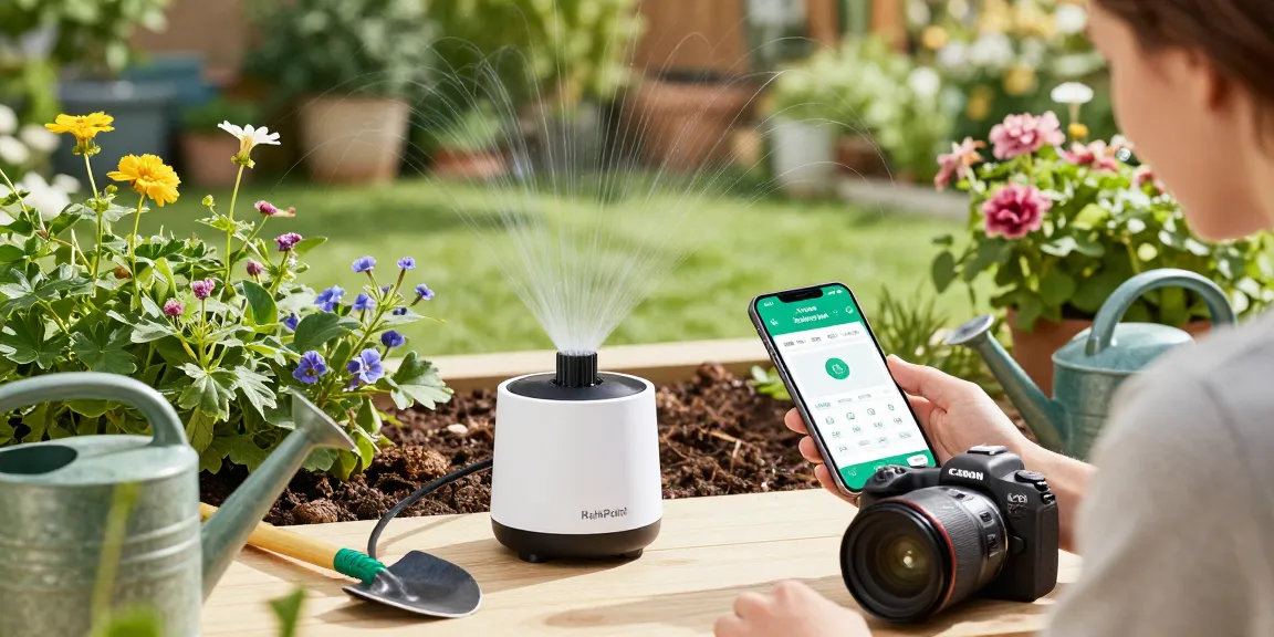 Effortlessly using the RainPoint automatic watering system in a flourishing garden.