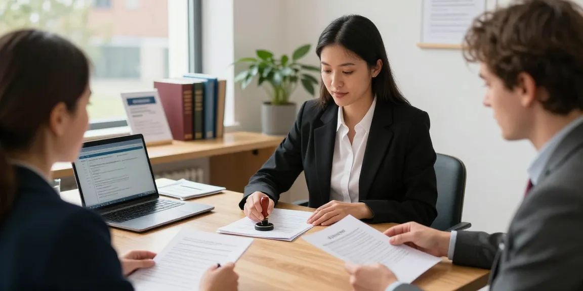 Experienced notary public in Leicester assisting clients with document notarisation in a welcoming office.