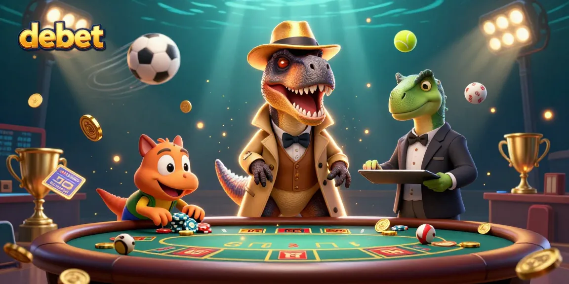 Bet on debet with a clever velociraptor card counter at the blackjack table, amidst dynamic sports elements.
