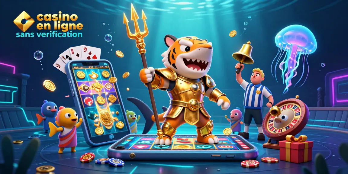 Profitez d'un casino en ligne sans verification avec un requin tigre en armure dans un colisée aquatique.