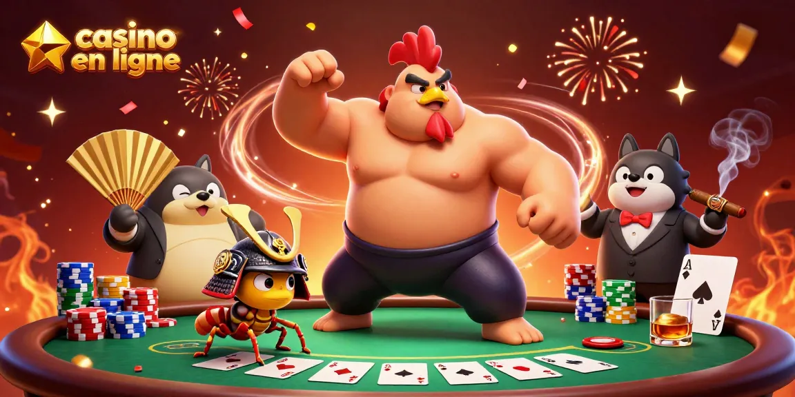 Exemple d'un casino en ligne avec des personnages uniques, illustrant un tournoi de poker captivant.