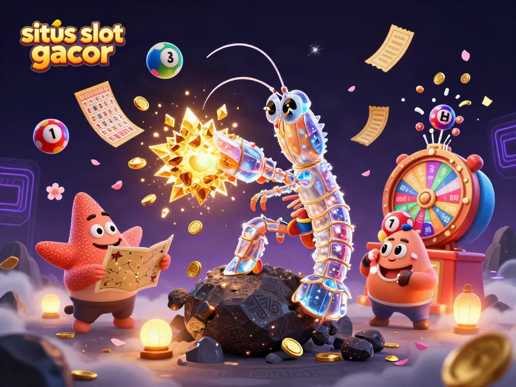 Situs slot gacor yang menarik dengan karakter samurai udang mantis dan elemen permainan slot yang dinamis.