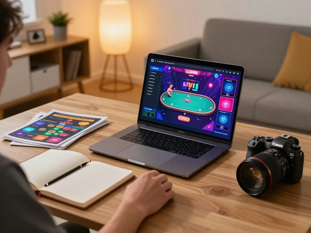 Player engaging in strategic poker gameplay on LLWIN platform in a cozy home setting