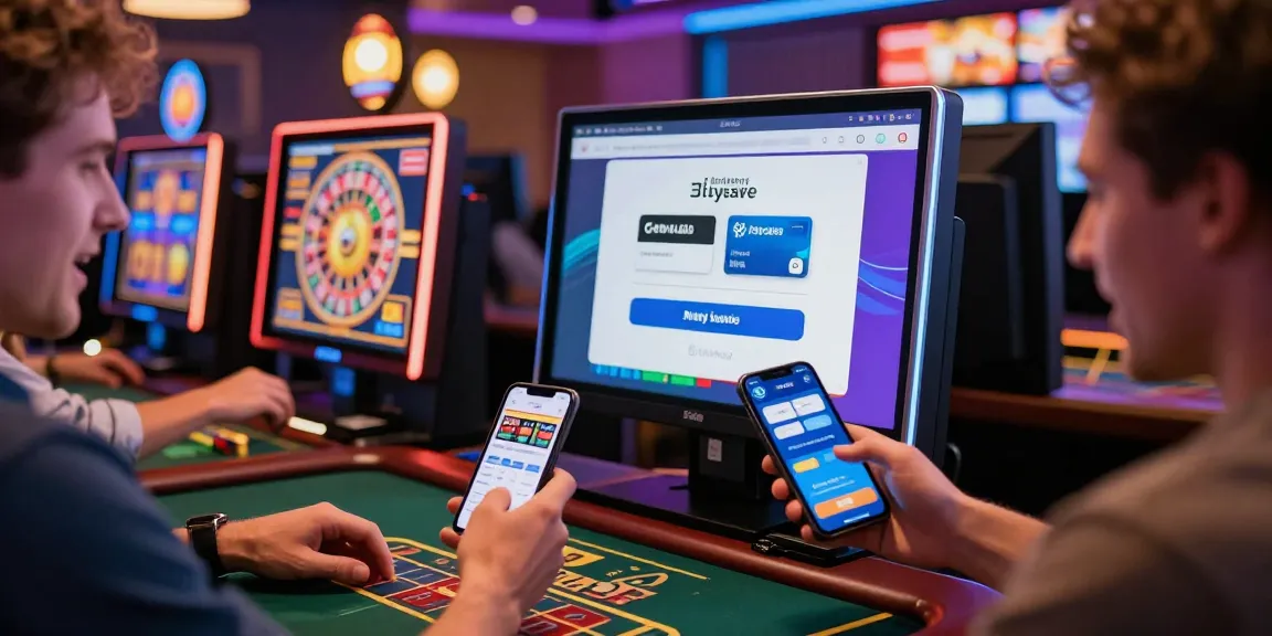 Spannende Paysafe Card Casino-Szene mit Spielern, die Online-Spiele genießen, die lebendige digitale Interaktion hervorhebt.
