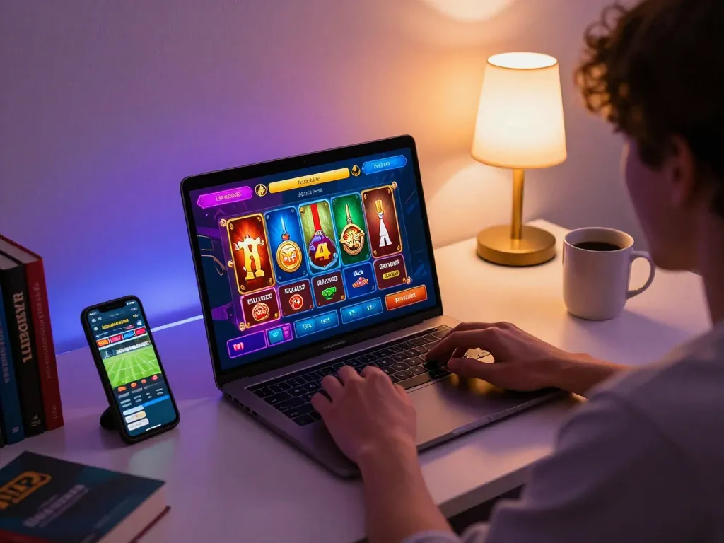 Ligalexus gaming experience with focused player using laptop for online casino play