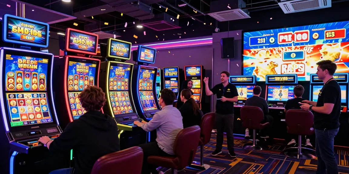 Exciting digital gaming scene showcasing slot depo 1000 players celebrating wins in a vibrant casino environment.