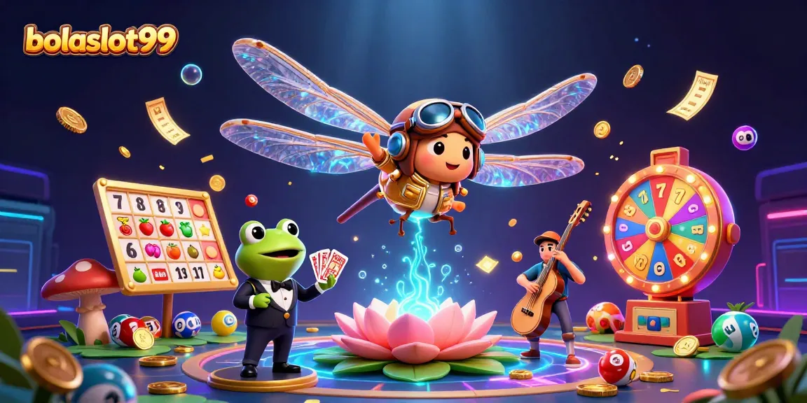Experience the vibrant world of bolaslot99 with a dynamic 3D casino scene filled with thrilling gaming elements.