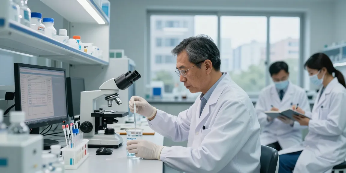 Researcher conducting saline sodium chloride experiments in a modern lab with clinical equipment.
