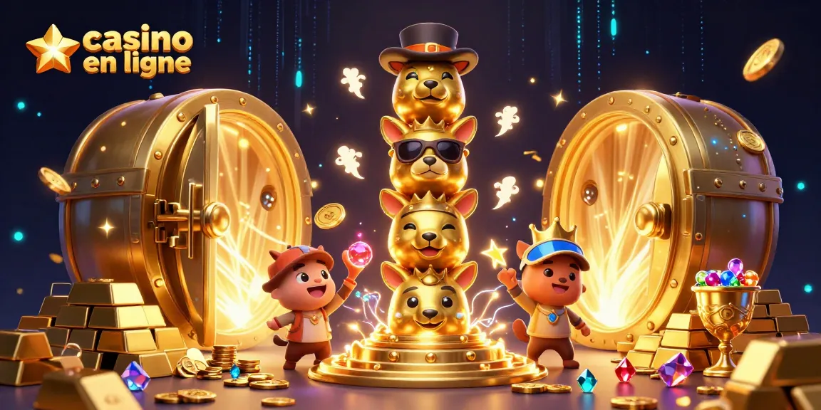 Profitez de l'excitation du casino en ligne avec des trésors d'or et des personnages animés.