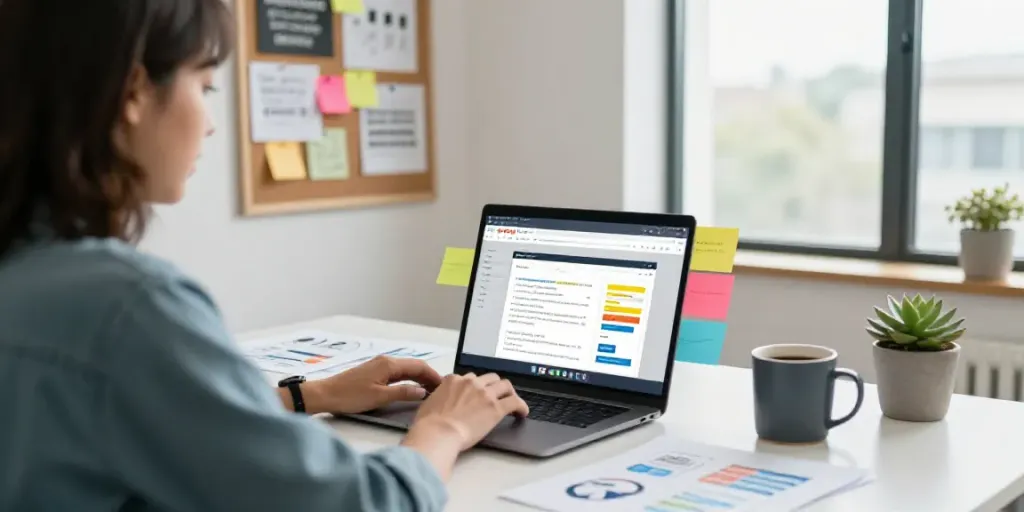 Learn how to write promotional emails with AI in a modern office setting.