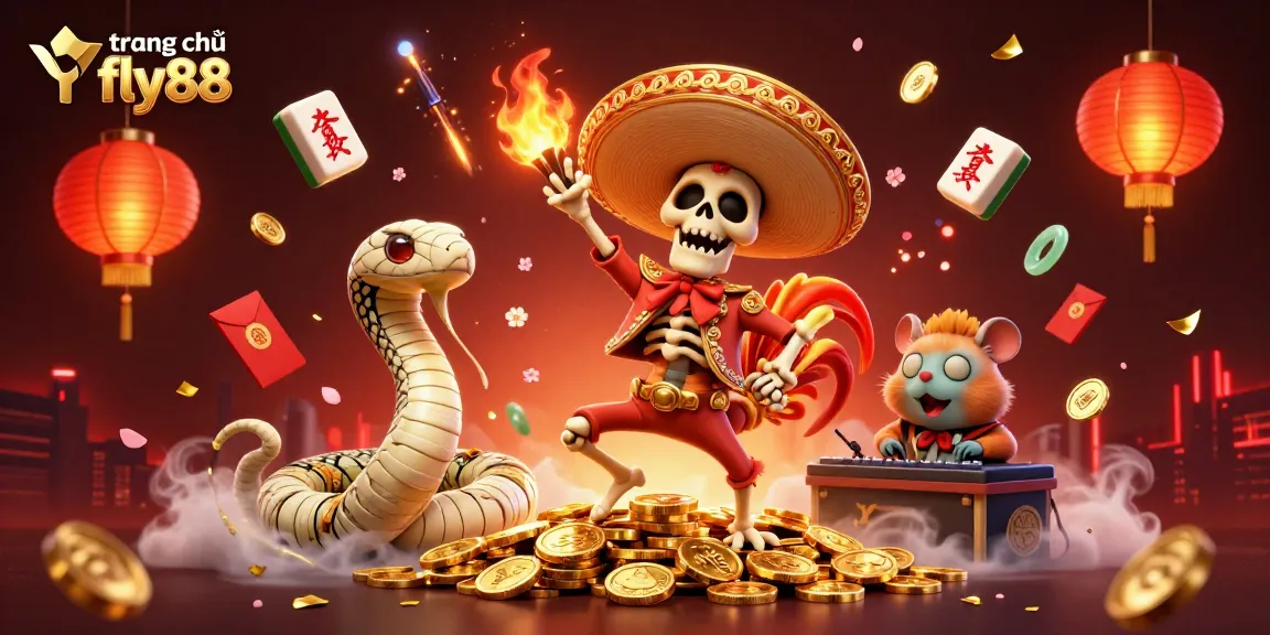 Experience fun and excitement on trang chủ fly88 with vibrant characters in a dynamic online casino illustration