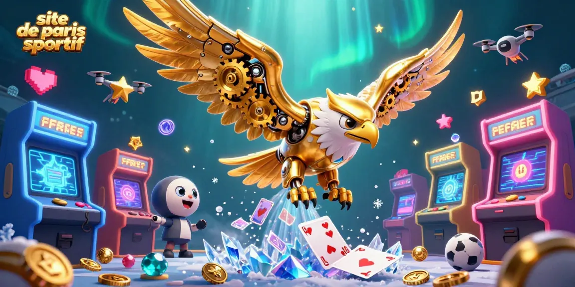 Faire des paris sportifs avec site de paris sportif, illustration d'un aigle d'or cybernétique.