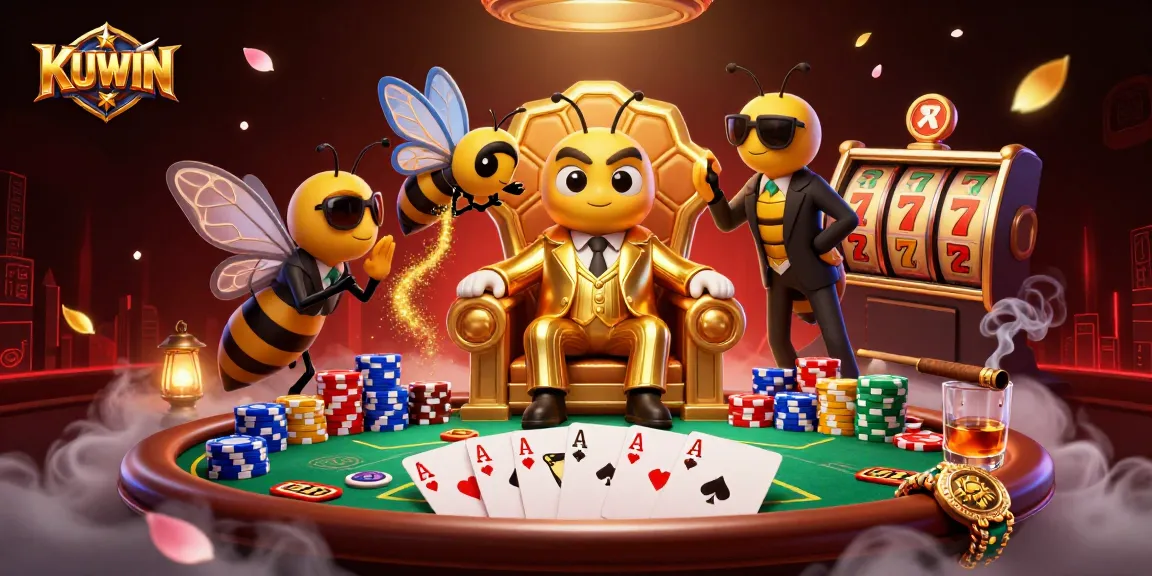 Kuwin players enjoy immersive gaming with 3D bumblebee mob boss and vibrant casino elements.