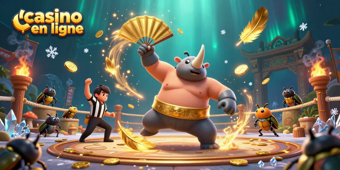 Casino en ligne rempli de pièces d'or volantes dans une scène dynamique et colorée.