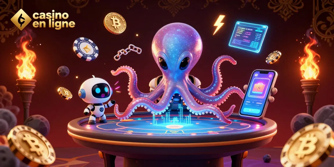 Jouer au casino en ligne avec une illustration de casino futuriste et extraterrestre.