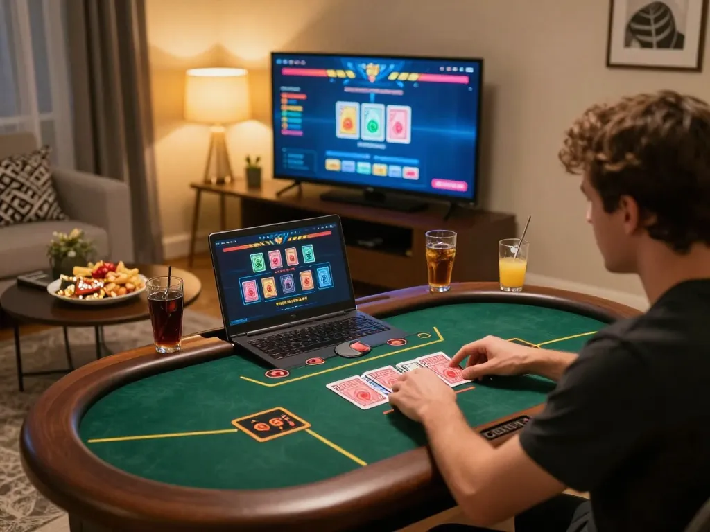 Player engaging in online gaming at alo8 with live dealer, showcasing excitement and strategic gameplay