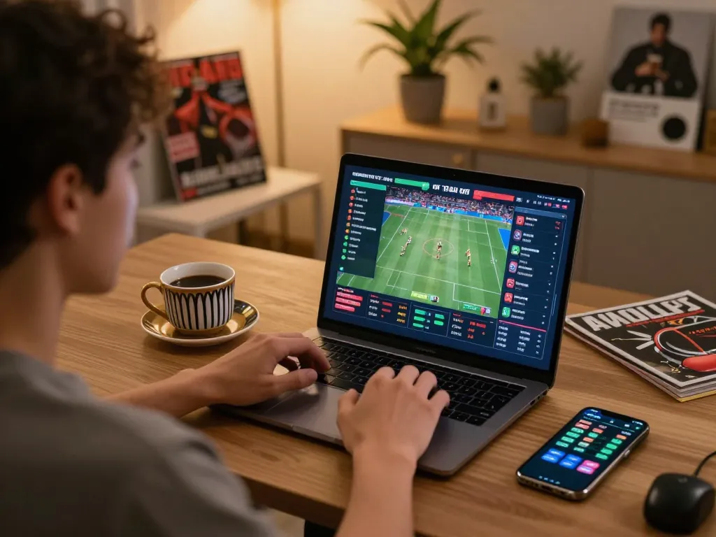 Player engaging in sports betting on ax88 platform from a cozy home office