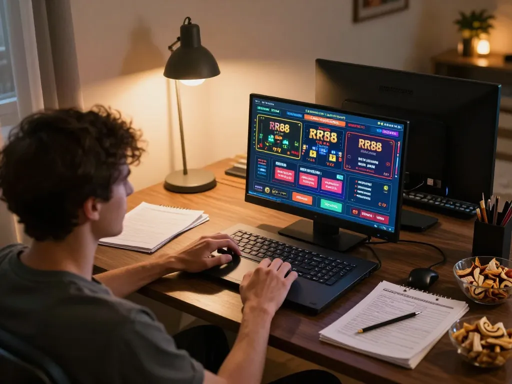 Player enjoying an immersive RR88 online gaming session with multiple games displayed on their laptop