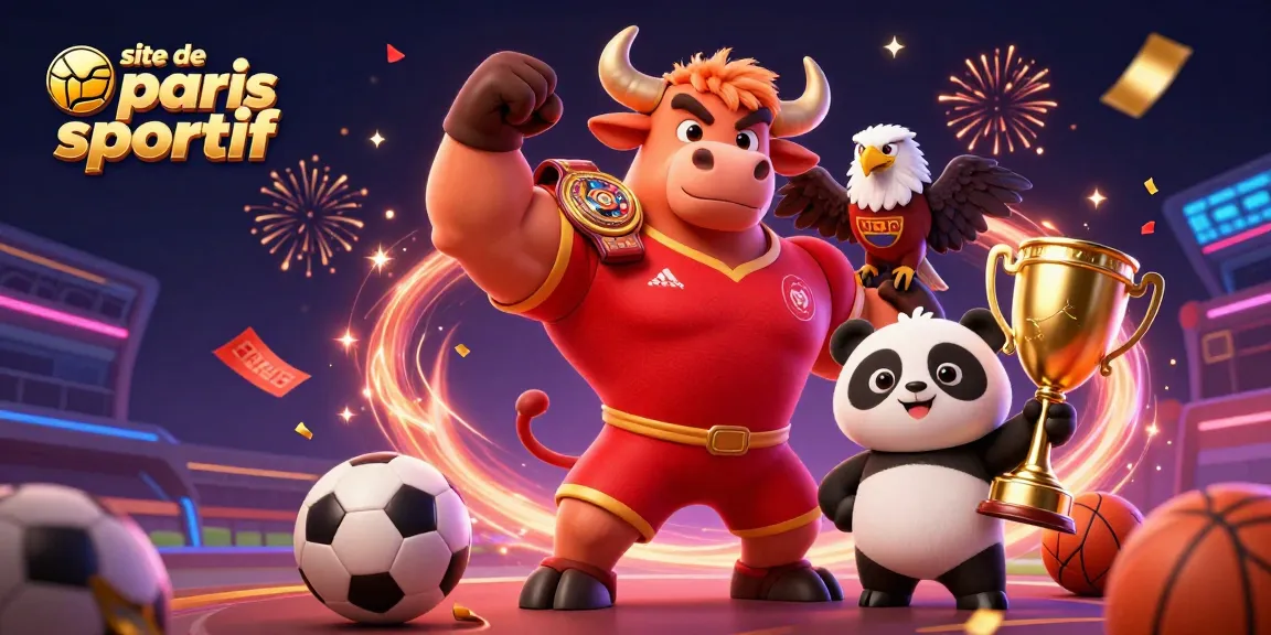 Pariez avec notre mascotte sur le site de paris sportif, entourée d'autres éléments sportifs.