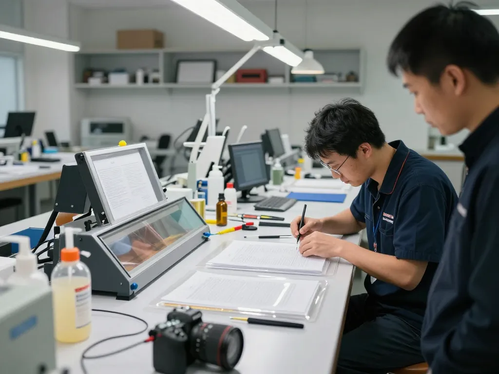 Expert technician demonstrating cách bóc giấy tờ ép plastic safely in professional workspace.