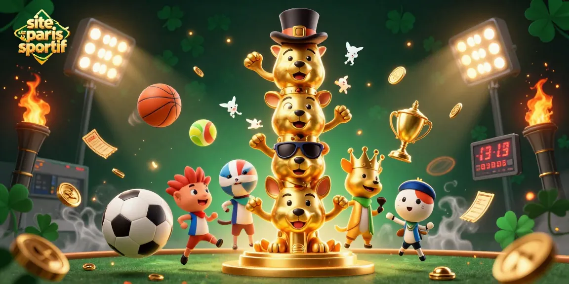Vivez l'excitation du site de paris sportif avec des ballons de sport et un totem animé entourés d'effets lumineux.
