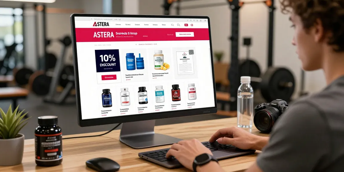 An engaging scene at the Astera Steroids Shop showcasing diverse products like Testosterone Enanthate in an e-commerce setting.