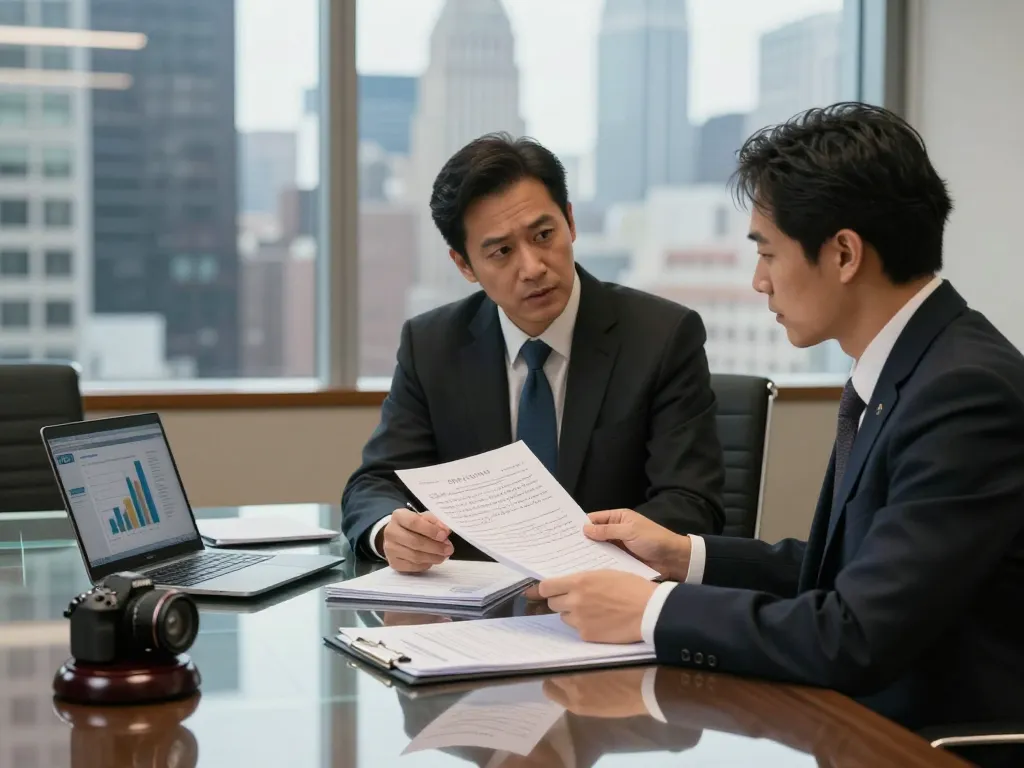 New York City Personal Injury Lawyer consulting with a client in a modern law office.