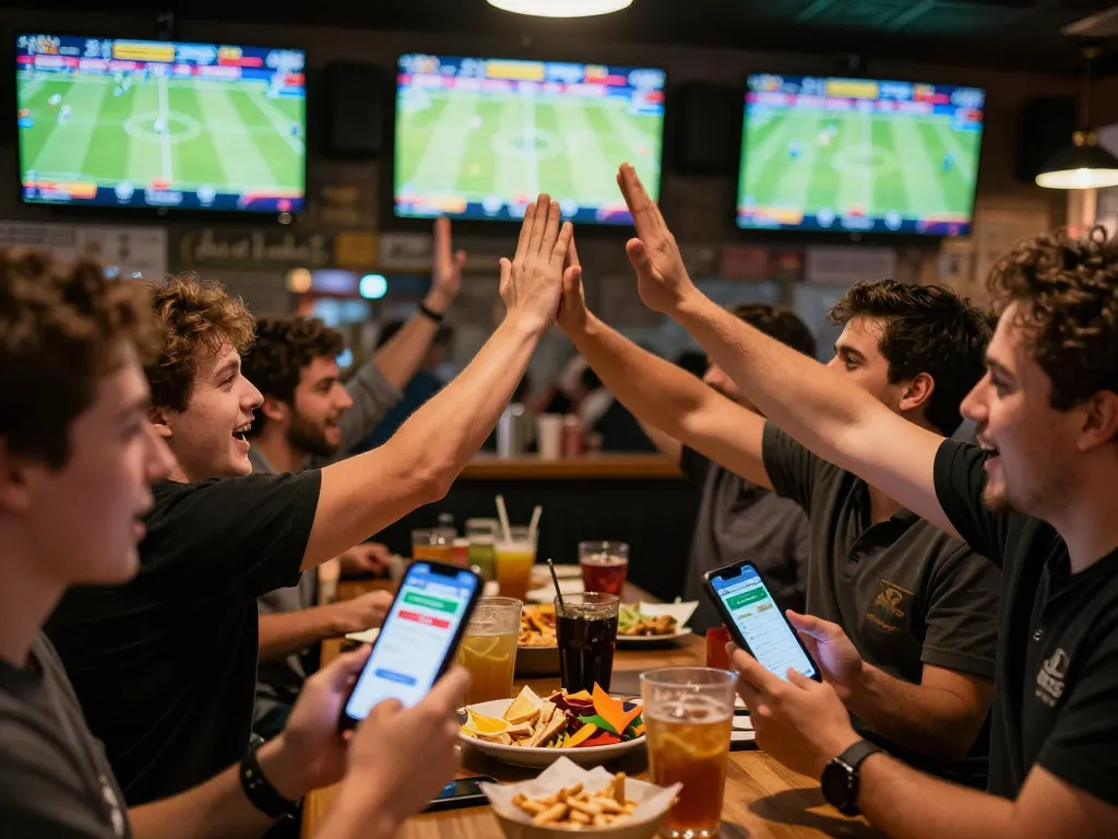 Engaging fans using kèo nhà cái app for live sports betting at a bustling bar