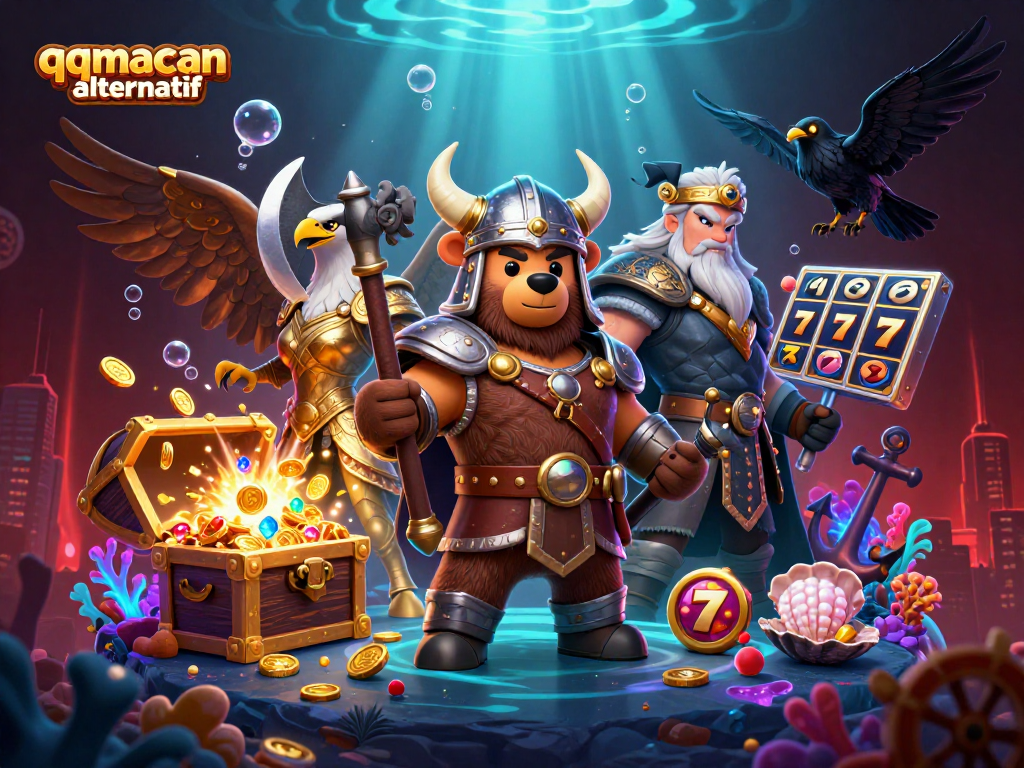 Engage in thrilling gameplay with qqmacan alternatif featuring Viking characters and slot elements.