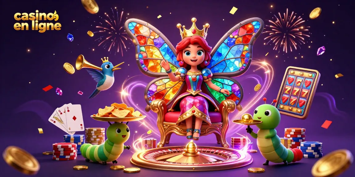 Jouez au casino en ligne avec notre reine papillon et des jetons d'or attrayants.