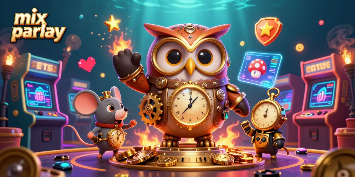 Taruhan mix parlay yang menarik dalam ilustrasi 3D dengan karakter kasino ceria.