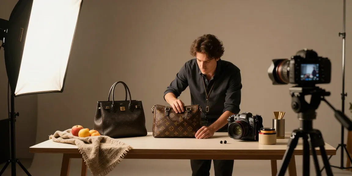Photographie still life Milano par un photographe professionnel mettant en valeur des sacs de luxe sur une table design.