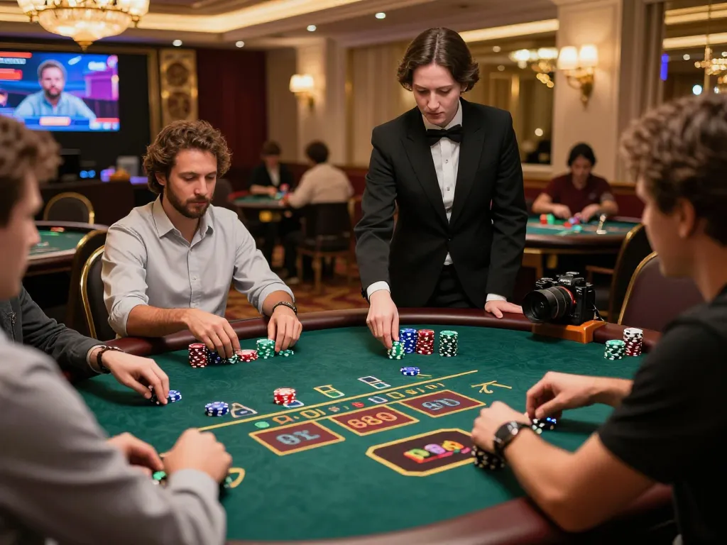 Players actively engaging in gem88 blackjack at a live dealer table, capturing the excitement of online casino gaming.