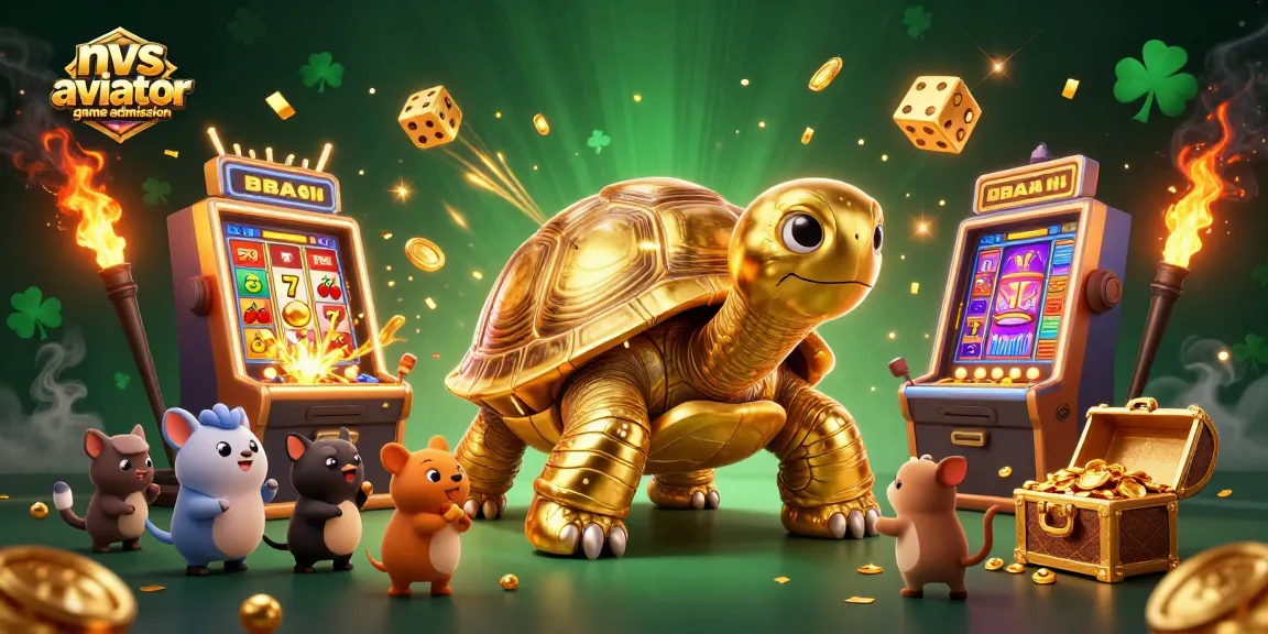 Experience nvs aviator game admission with a thrilling 3D illustration featuring a golden tortoise pinball machine surrounded by vibrant casino elements.