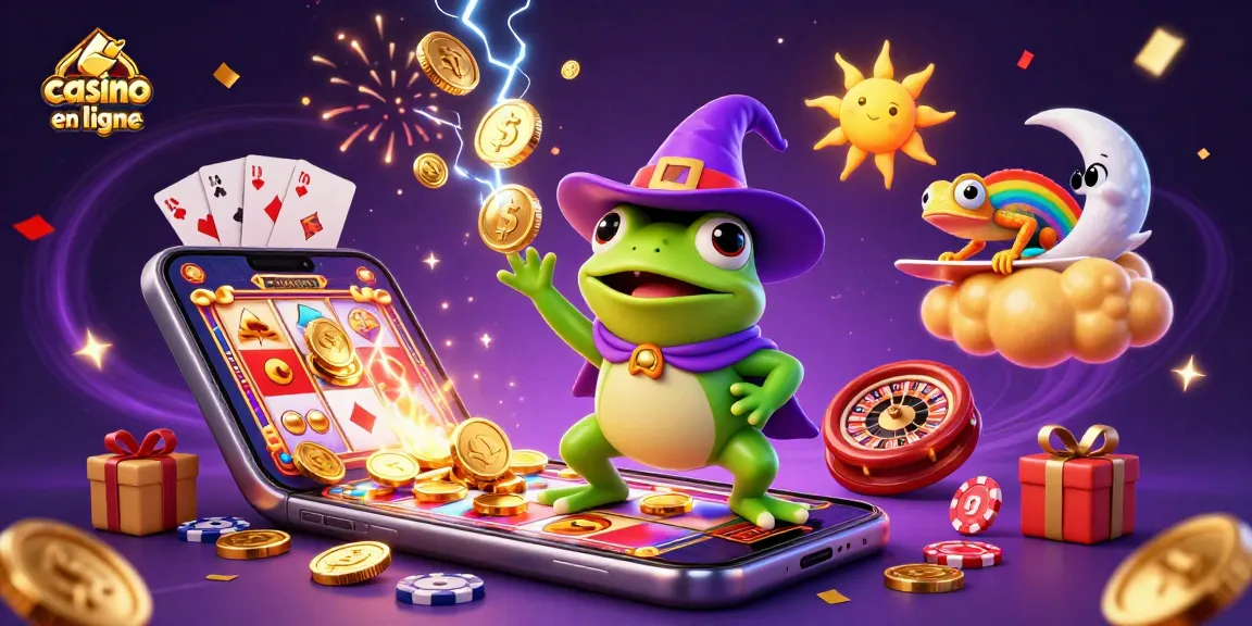 Casino en ligne : magie des jeux avec un amphibien et un caméléon créant des pièces d'or.