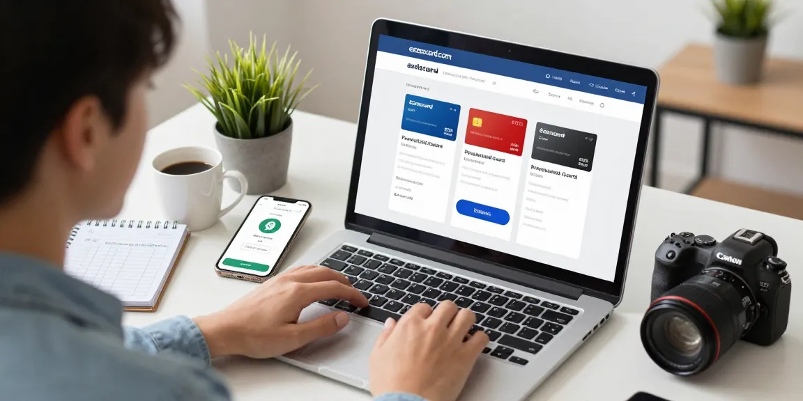 Young adult exploring ezzocard.com for virtual prepaid card options in a modern workspace.